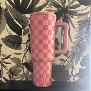 Pink Checkered Travel Mug